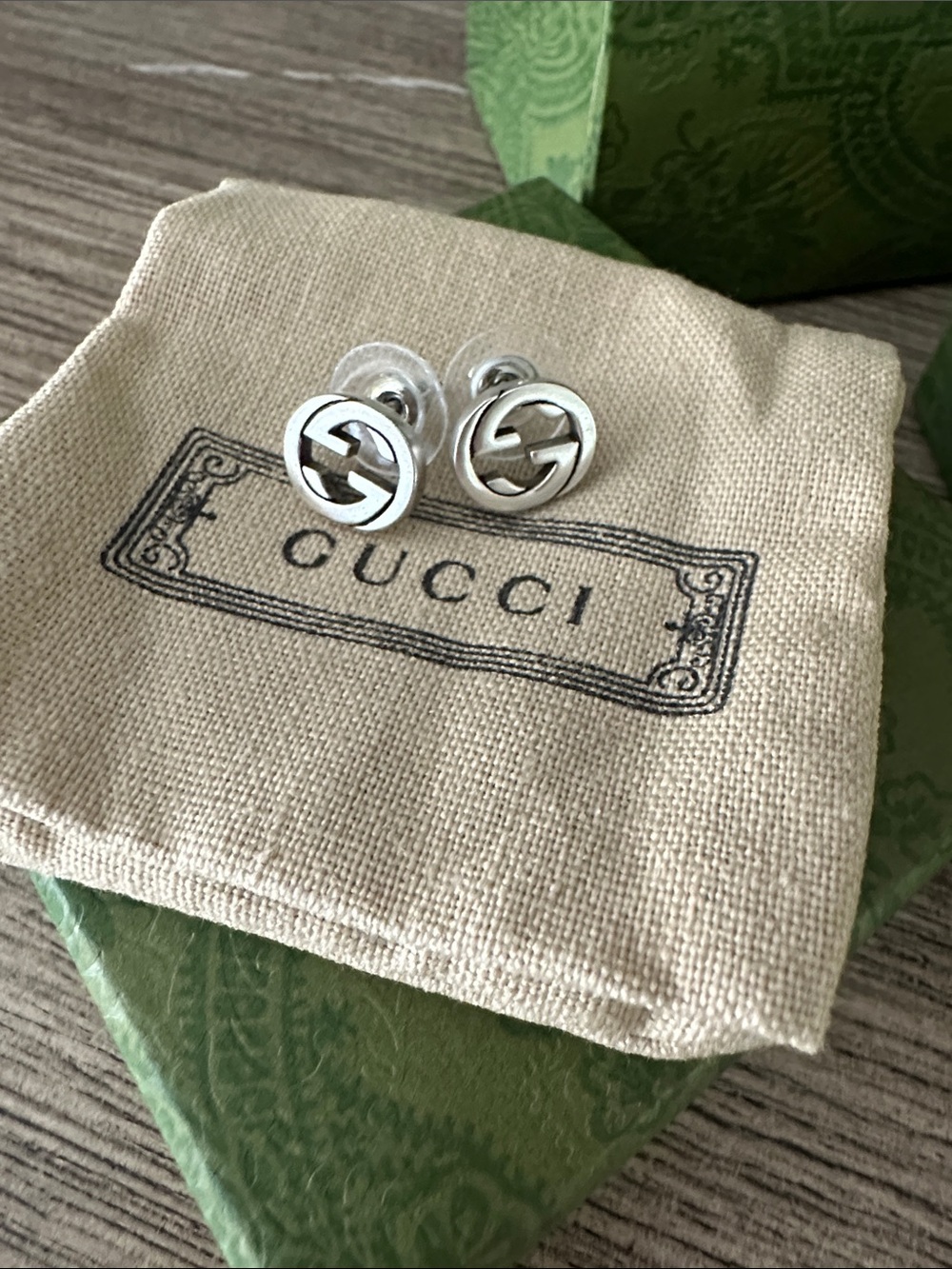 Gucci Silver Interlocking G Cuff Links Earrings